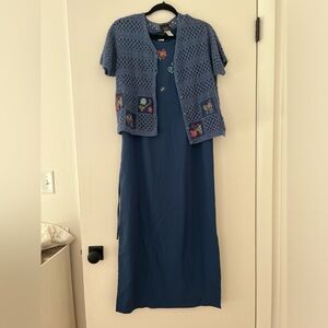 Blue Embroidered Dress with Cardigan USA 6